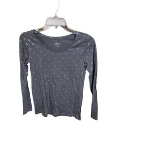 Ann Taylor Loft Petites Gray Long Sleeve Pullover Silver Polka Dots